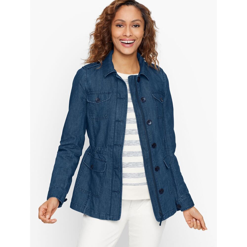 Talbots Women's Blue Cotton Blended Twill Field chore coat Denim Jacket Size XL